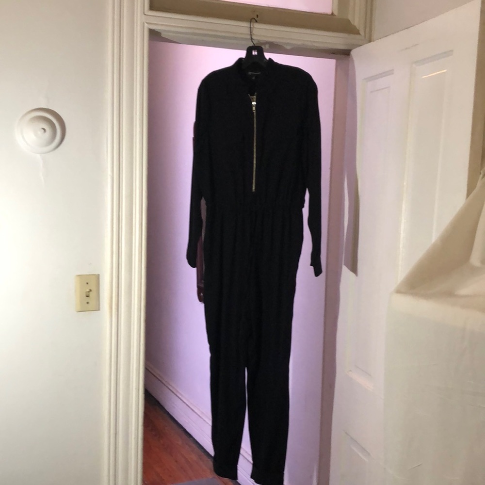 Black Zipper Front Elastic Waist Jumpsuit